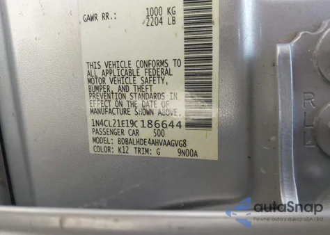 2009 Nissan Altima Hybrid z USA, uszkodzony, nr VIN 1N4CL21E19C186644